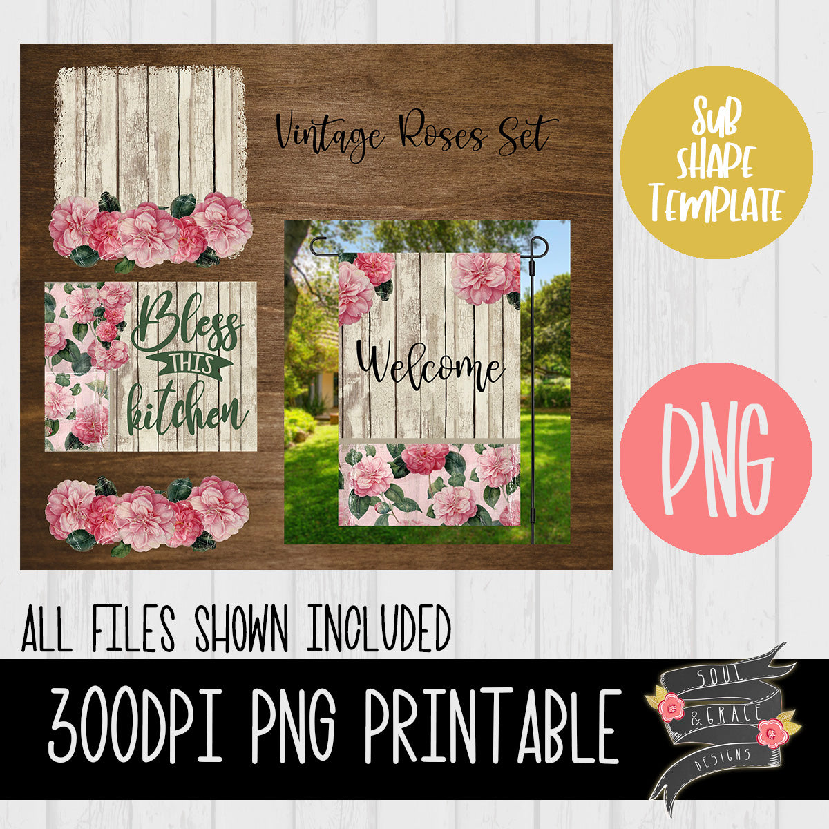 Vintage Roses Sublimation Template Set