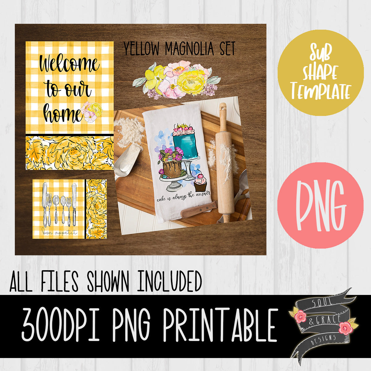 Yellow Magnolia Sublimation Template Set