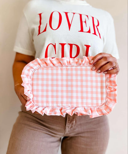 Gingham Frilly Makeup Bags, Makeup Bags, Summer Bag: Light Blue