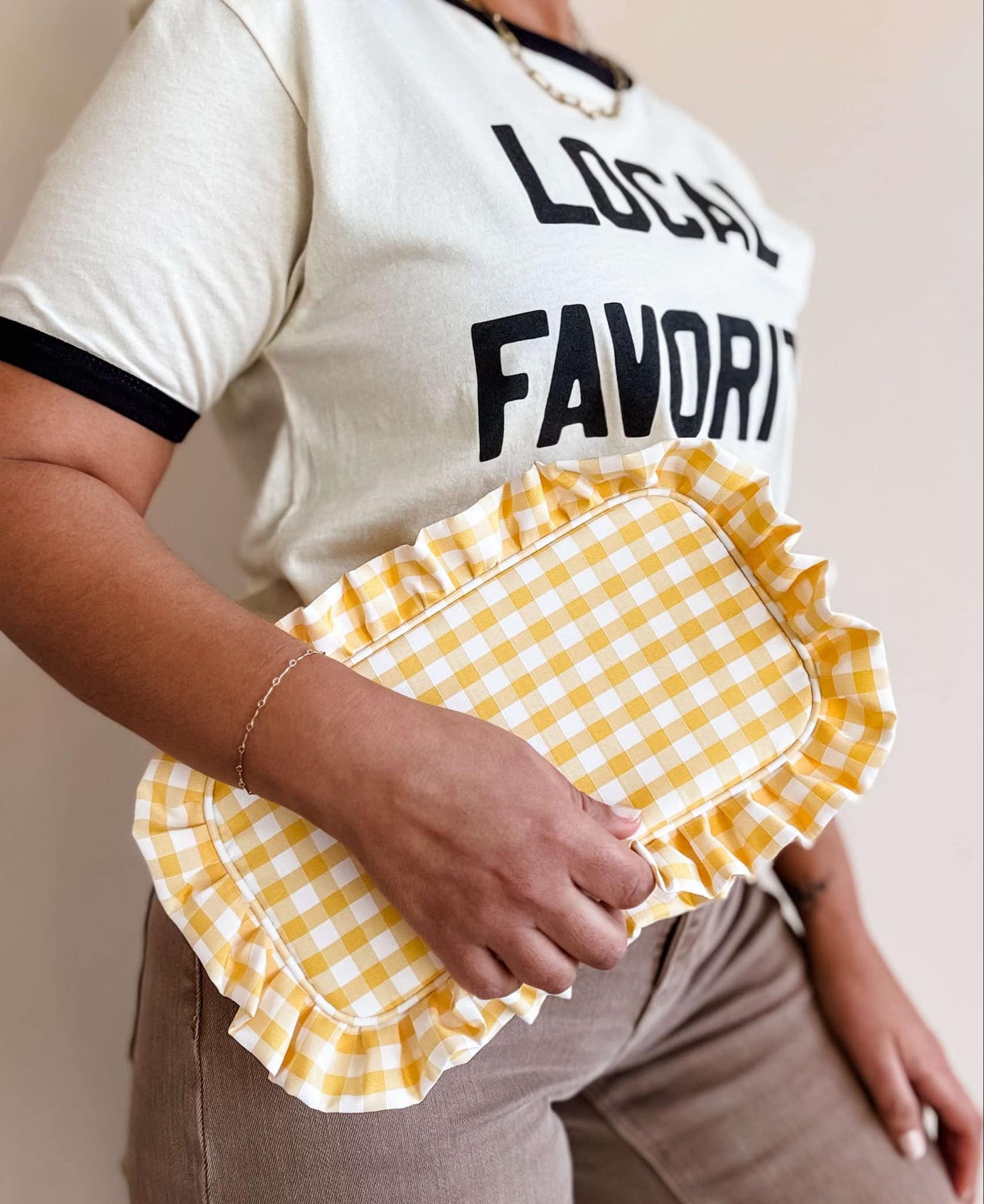 Gingham Frilly Makeup Bags, Makeup Bags, Summer Bag: Black