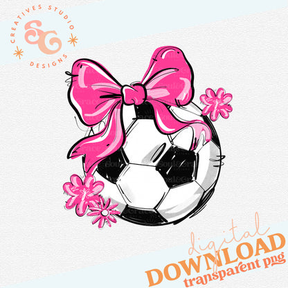PINK PLAY BALL SOCCER BOW WITH FLOWERS