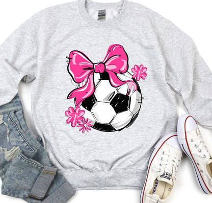 PINK PLAY BALL SOCCER BOW WITH FLOWERS