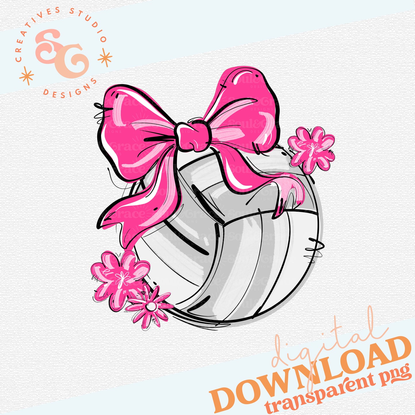 PINK PLAY BALL VOLLEYBALL BOW WITH FLOWERS