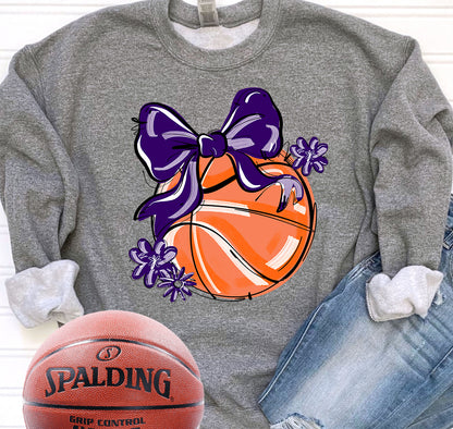 PURPLE PLAY BALL BASKETBALL BOW WITH FLOWERS