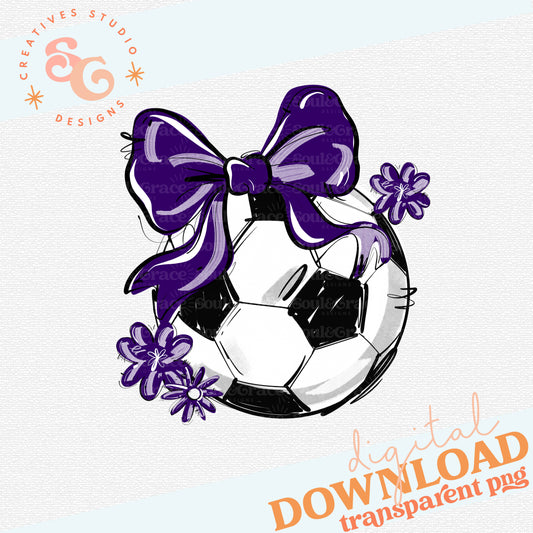PURPLE PLAY BALL SOCCER BOW WITH FLOWERS