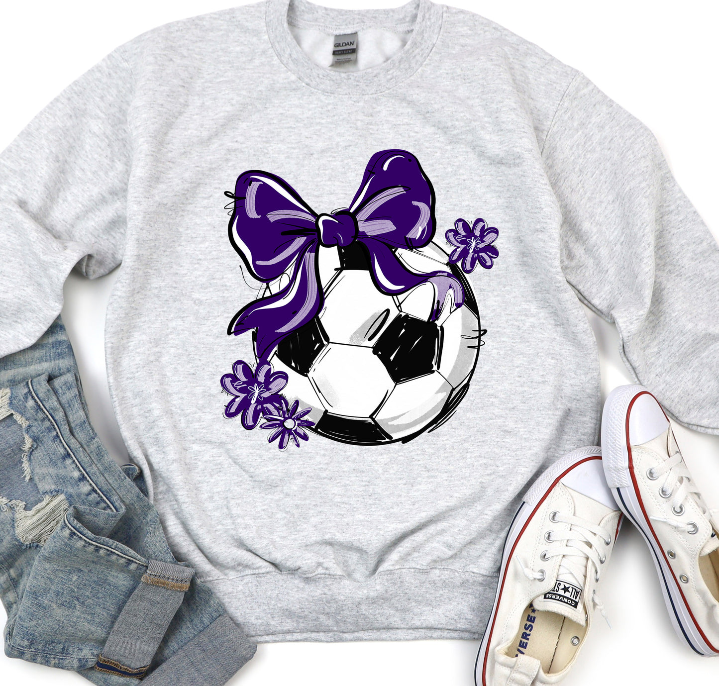 PURPLE PLAY BALL SOCCER BOW WITH FLOWERS