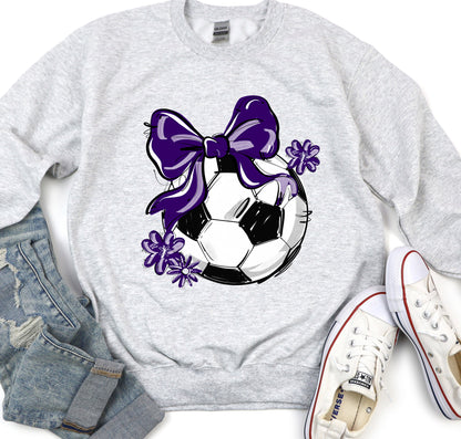 PURPLE PLAY BALL SOCCER BOW WITH FLOWERS