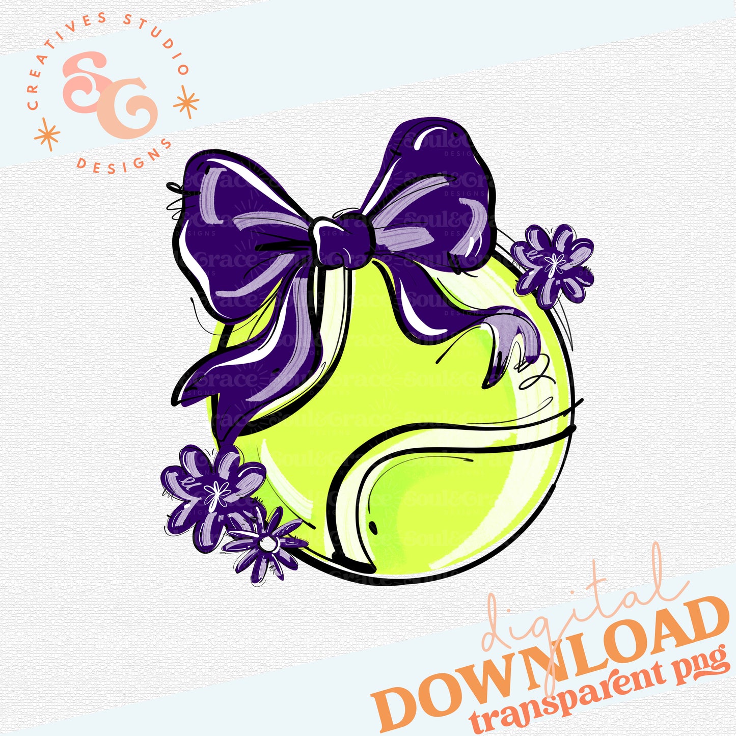 PURPLE PLAY BALL TENNIS BOW WITH FLOWERS