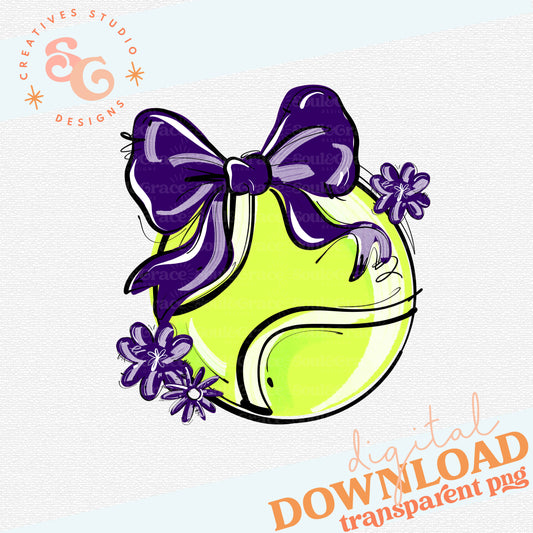 PURPLE PLAY BALL TENNIS BOW WITH FLOWERS