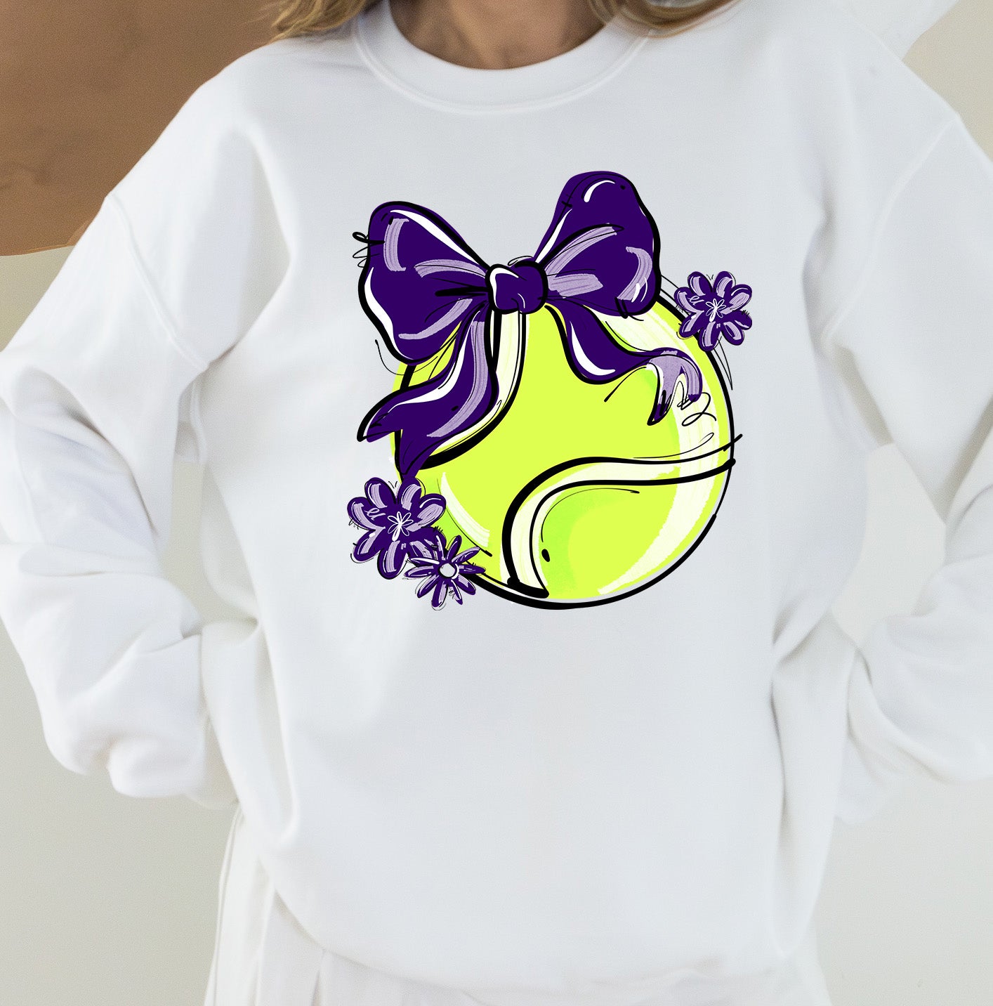 PURPLE PLAY BALL TENNIS BOW WITH FLOWERS