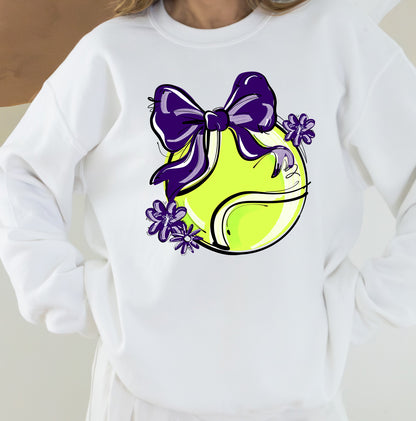 PURPLE PLAY BALL TENNIS BOW WITH FLOWERS