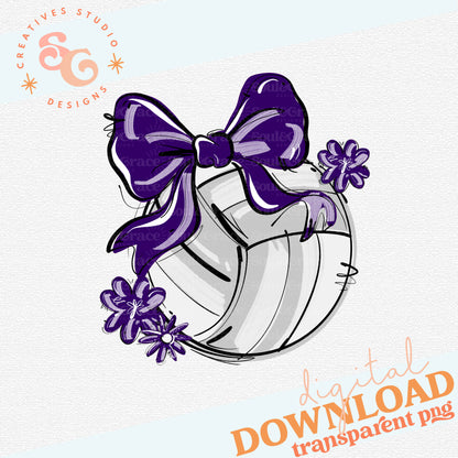 PURPLE PLAY BALL VOLLEYBALL BOW WITH FLOWERS