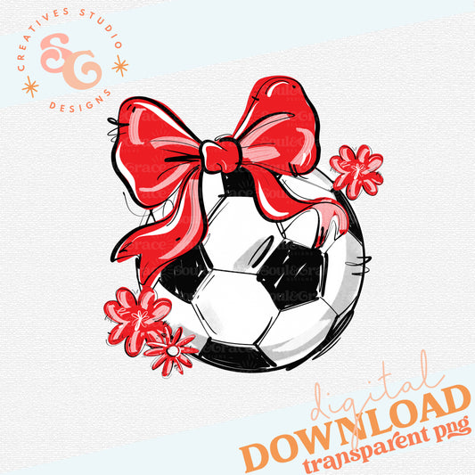 RED PLAY BALL SOCCER BOW WITH FLOWERS