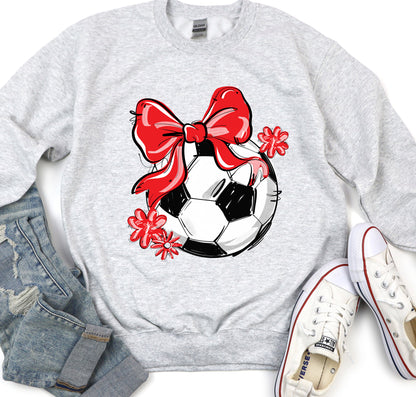RED PLAY BALL SOCCER BOW WITH FLOWERS