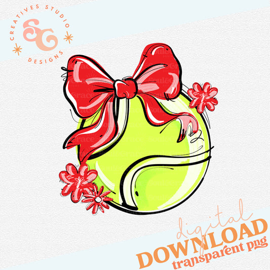 RED PLAY BALL TENNIS BOW WITH FLOWERS