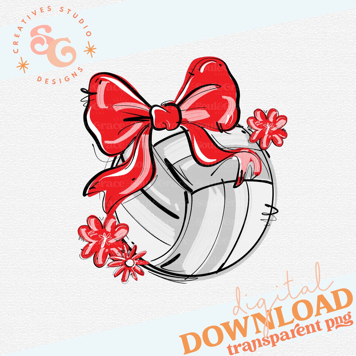 RED PLAY BALL VOLLEYBALL BOW WITH FLOWERS