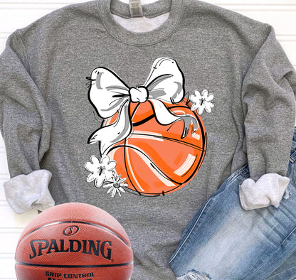 WHITE PLAY BALL BASKETBALL BOW WITH FLOWERS
