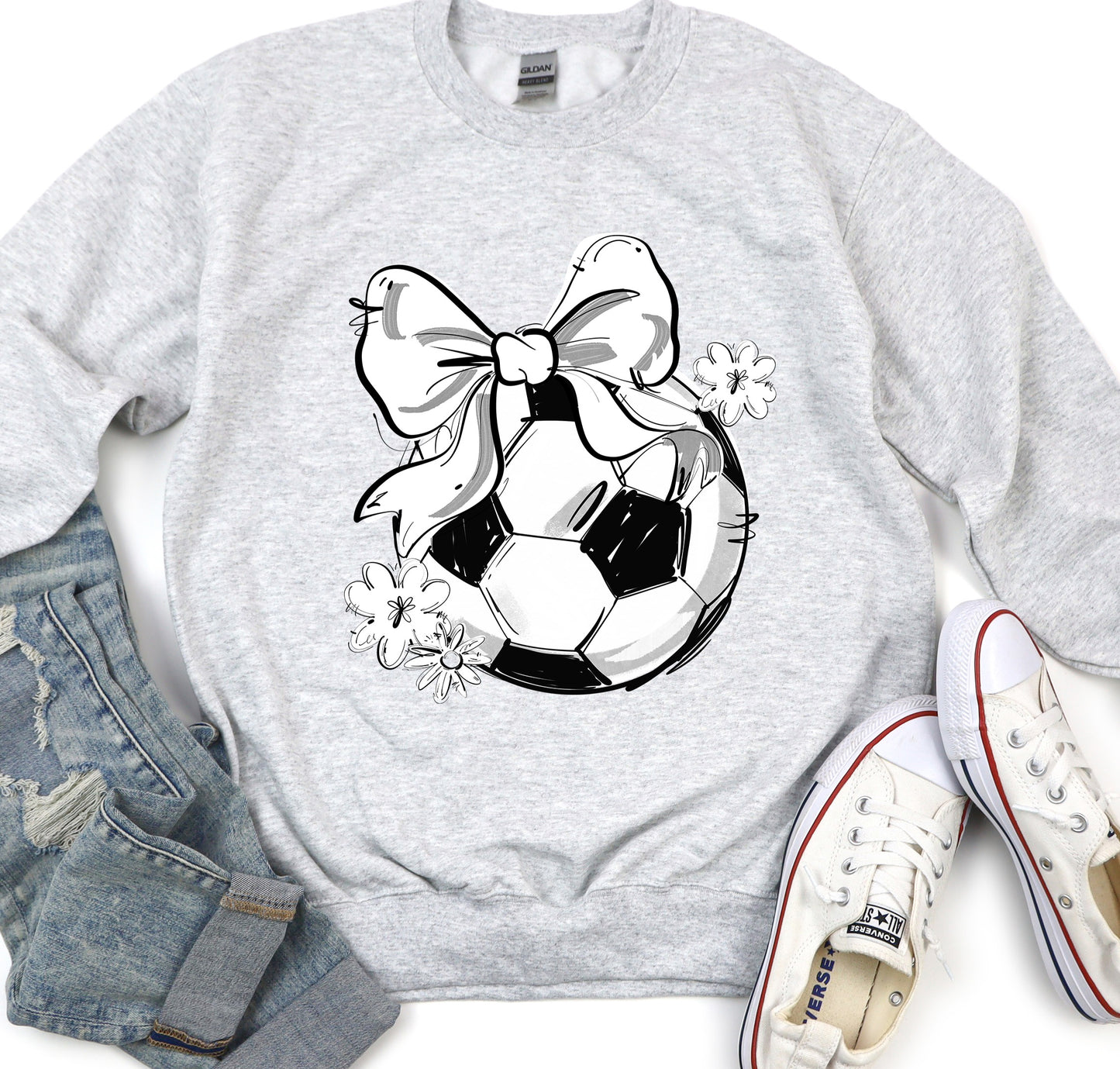 WHITE PLAY BALL SOCCER BOW WITH FLOWERS