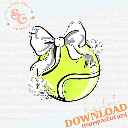 WHITE PLAY BALL TENNIS BOW WITH FLOWERS