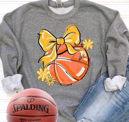 YELLOW PLAY BALL BASKETBALL BOW WITH FLOWERS
