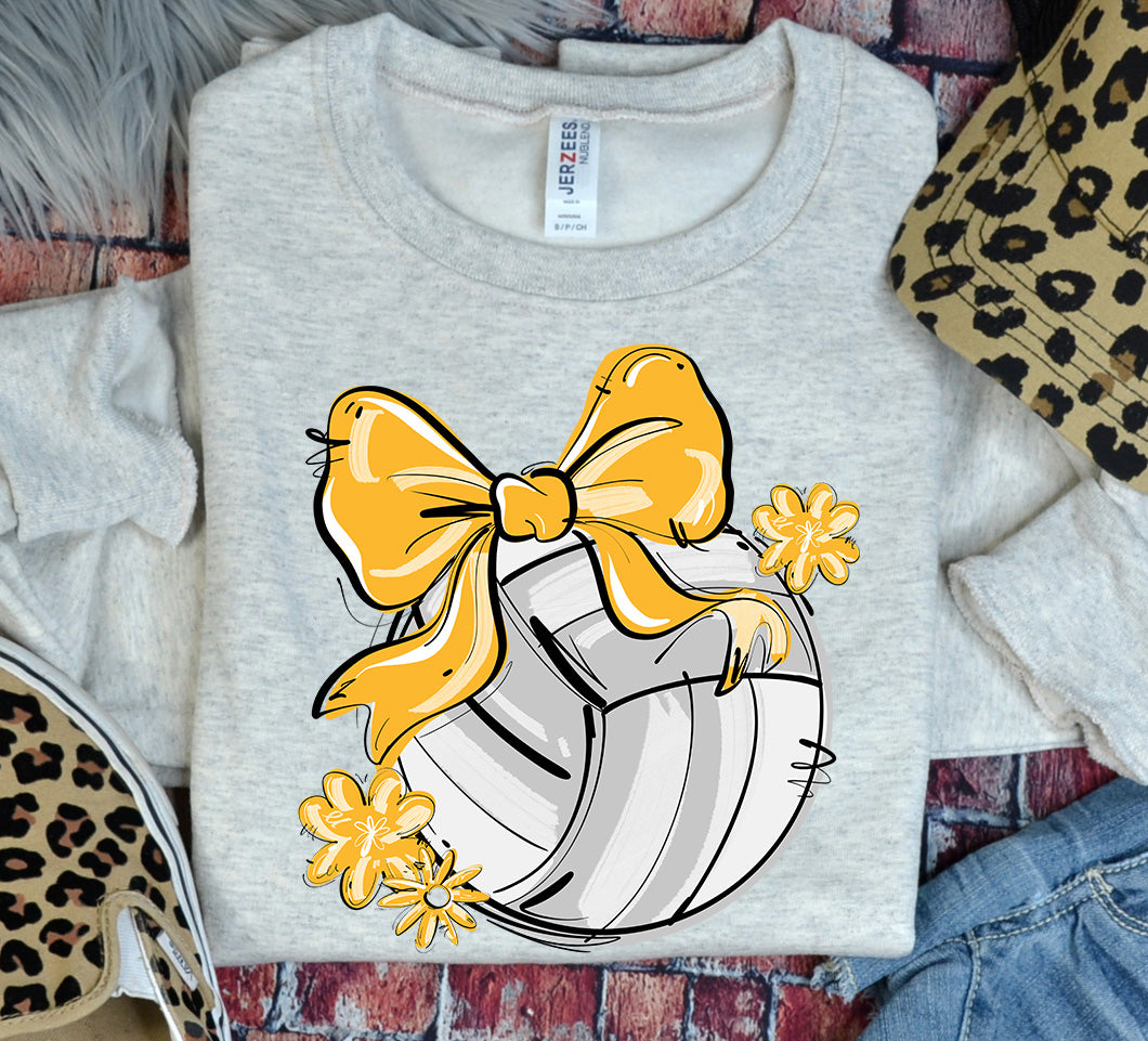 YELLOW PLAY BALL VOLLEYBALL BOW WITH FLOWERS
