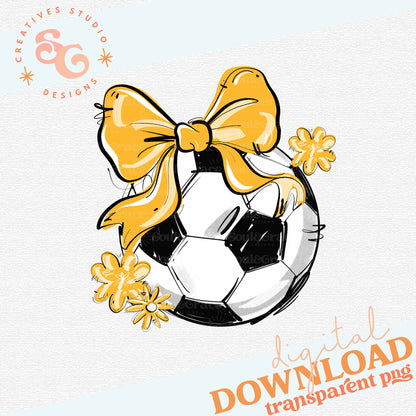 YELLOW PLAY BALL SOCCER BOW WITH FLOWERS