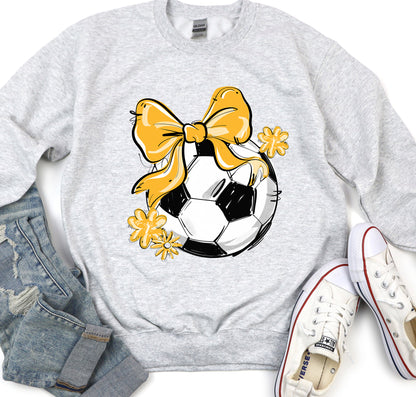 YELLOW PLAY BALL SOCCER BOW WITH FLOWERS