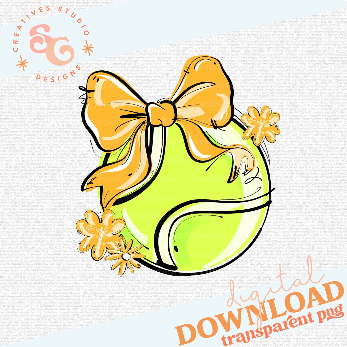 YELLOW PLAY BALL TENNIS BOW WITH FLOWERS