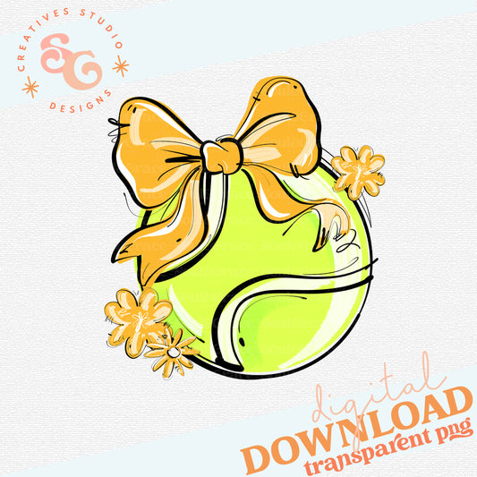 YELLOW PLAY BALL TENNIS BOW WITH FLOWERS