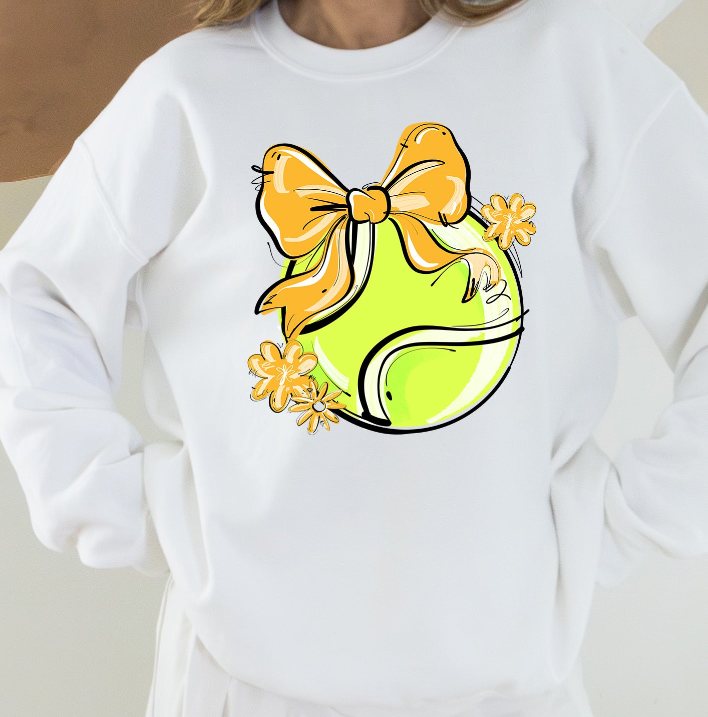 YELLOW PLAY BALL TENNIS BOW WITH FLOWERS