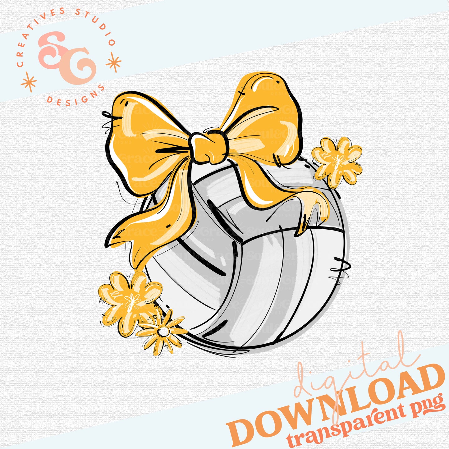 YELLOW PLAY BALL VOLLEYBALL BOW WITH FLOWERS