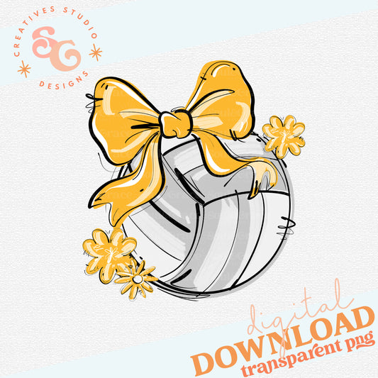 YELLOW PLAY BALL VOLLEYBALL BOW WITH FLOWERS