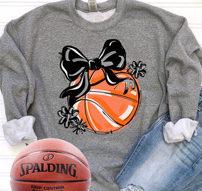 BLACK PLAY BALL BASKETBALL BOW WITH FLOWERS