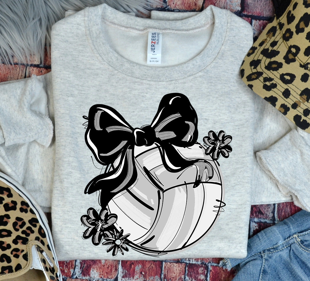 BLACK PLAY BALL VOLLEYBALL BOW WITH FLOWERS