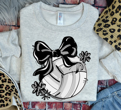 BLACK PLAY BALL VOLLEYBALL BOW WITH FLOWERS