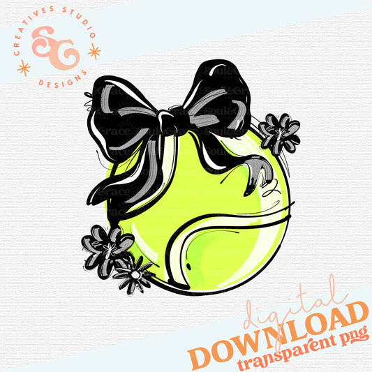 BLACK PLAY BALL TENNIS BOW WITH FLOWERS