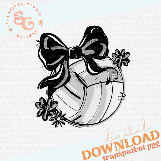 BLACK PLAY BALL VOLLEYBALL BOW WITH FLOWERS