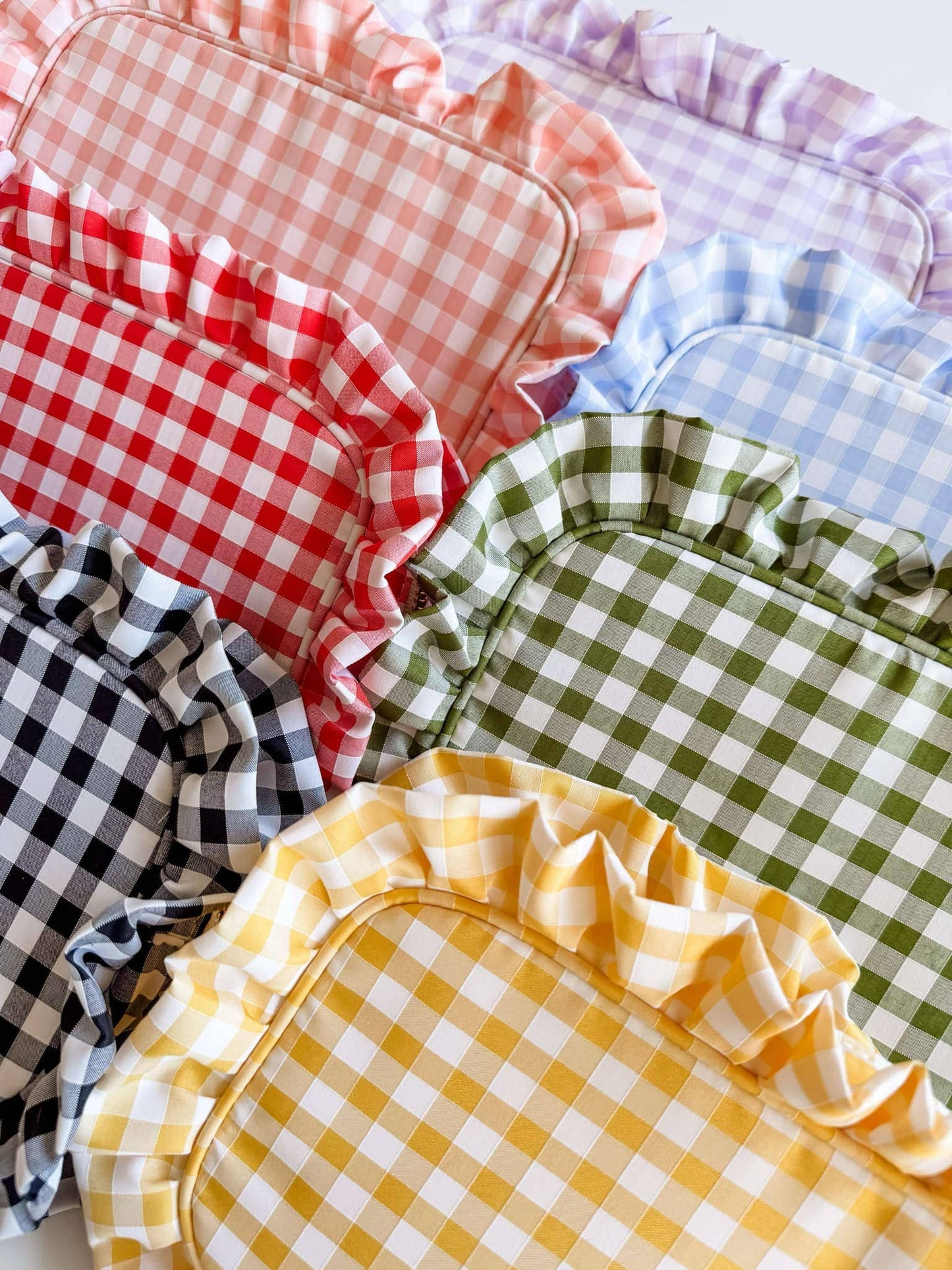 Gingham Frilly Makeup Bags, Makeup Bags, Summer Bag: Red