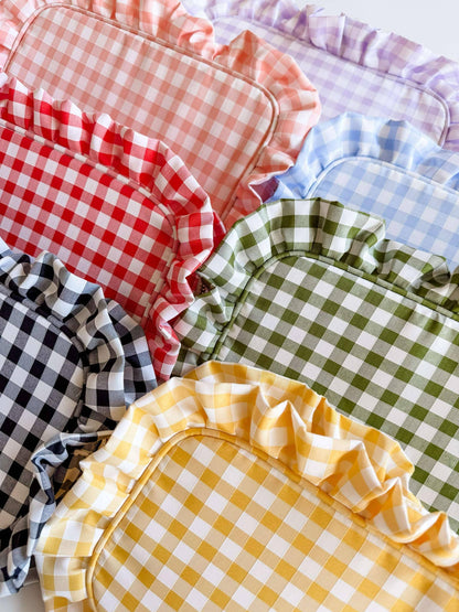 Gingham Frilly Makeup Bags, Makeup Bags, Summer Bag: Red