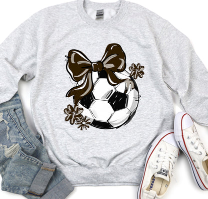 BROWN PLAY BALL SOCCER BOW WITH FLOWERS
