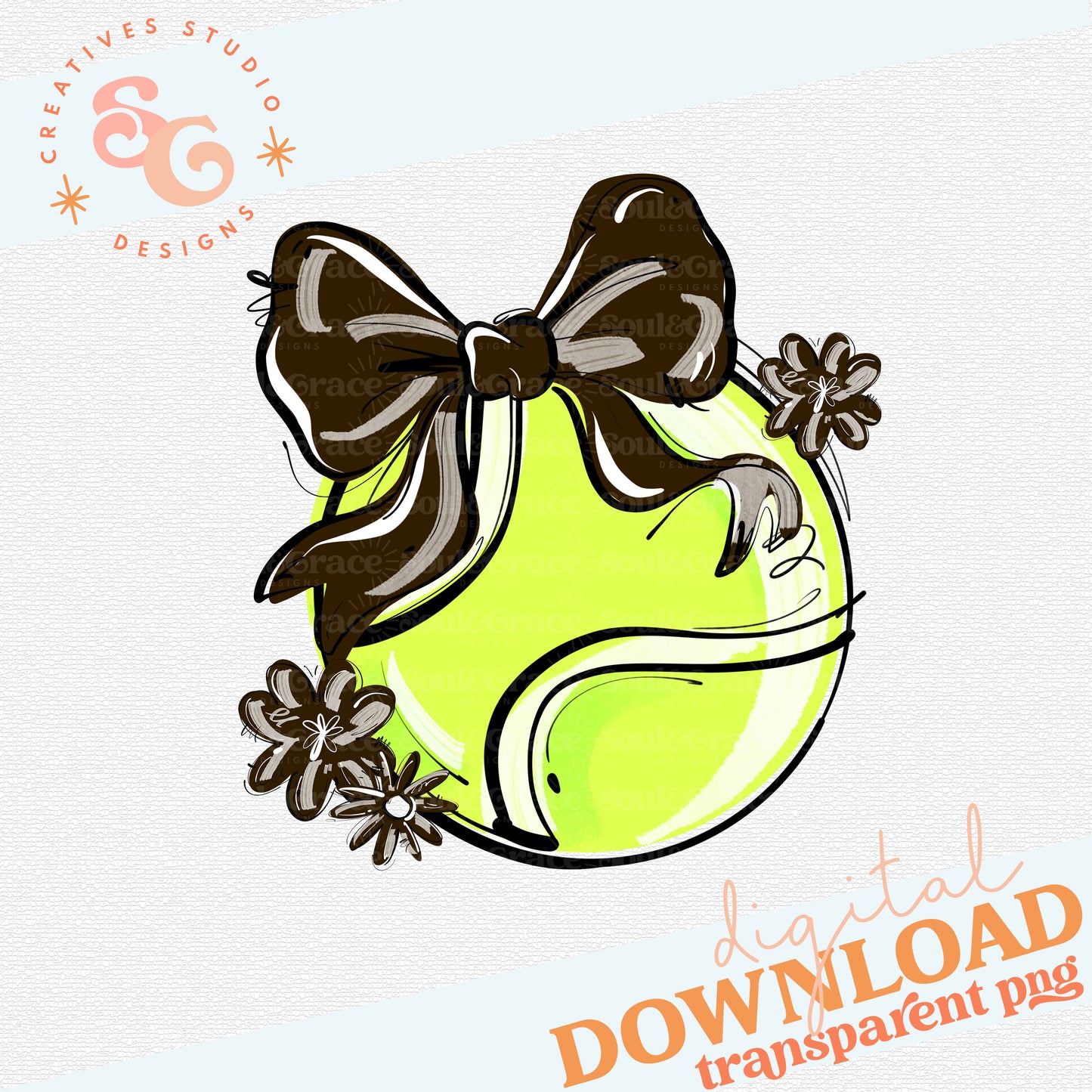 BROWN PLAY BALL TENNIS BOW WITH FLOWERS