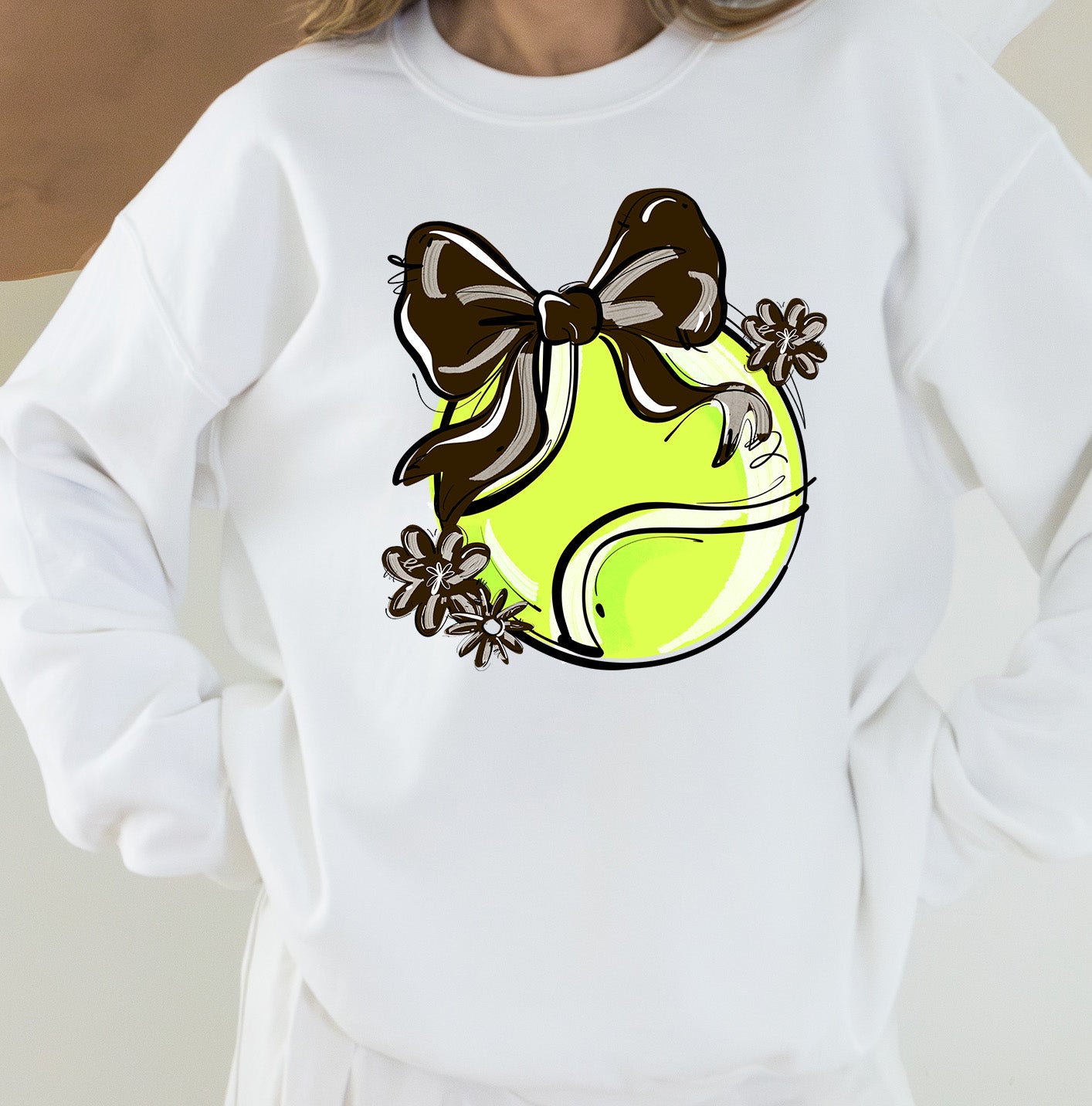 BROWN PLAY BALL TENNIS BOW WITH FLOWERS
