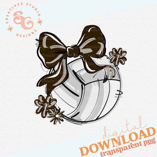 BROWN PLAY BALL VOLLEYBALL BOW WITH FLOWERS