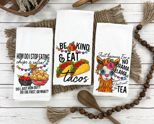 Fiesta Tea Towel Trio - Tacos, Llamas, Chips & Salsa