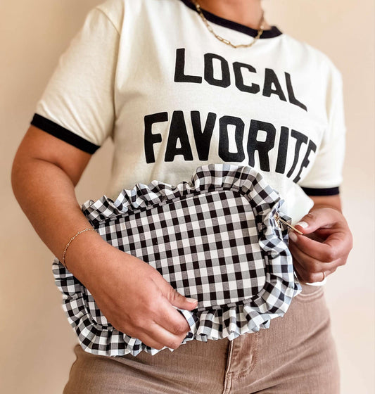 Gingham Frilly Makeup Bags, Makeup Bags, Summer Bag: Black