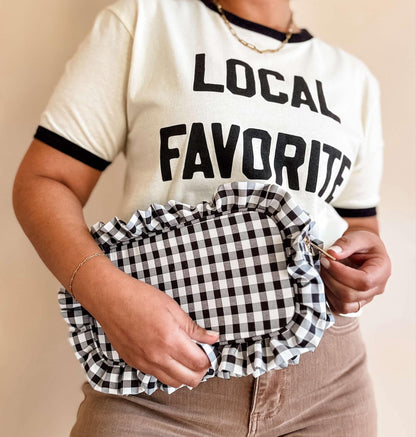 Gingham Frilly Makeup Bags, Makeup Bags, Summer Bag: Purple