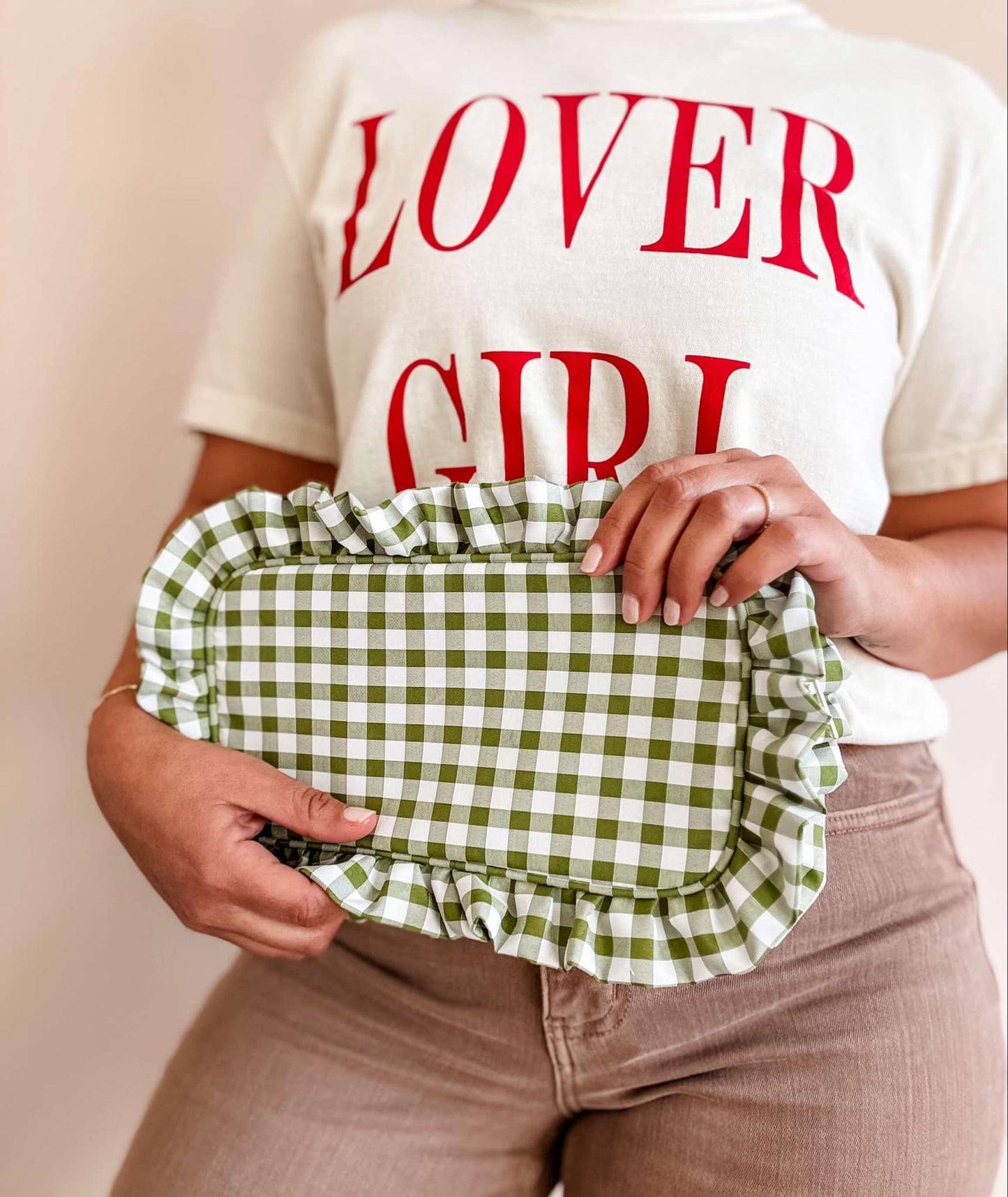 Gingham Frilly Makeup Bags, Makeup Bags, Summer Bag: Light Blue