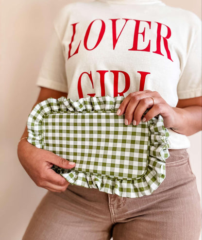 Gingham Frilly Makeup Bags, Makeup Bags, Summer Bag: Light Blue