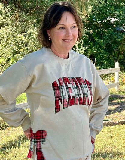 Merry Flannel Plaid Bow Sweatshirt