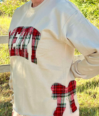 Merry Flannel Plaid Bow Sweatshirt